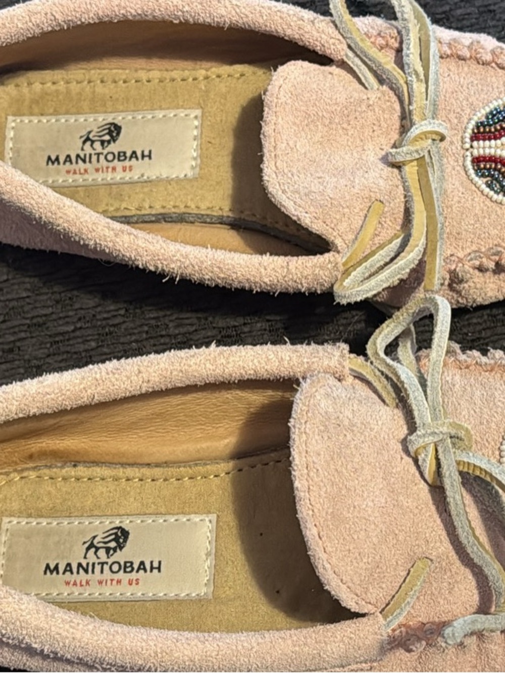 Manitobah Women's Pink Suede Moccasins with Beaded Accent